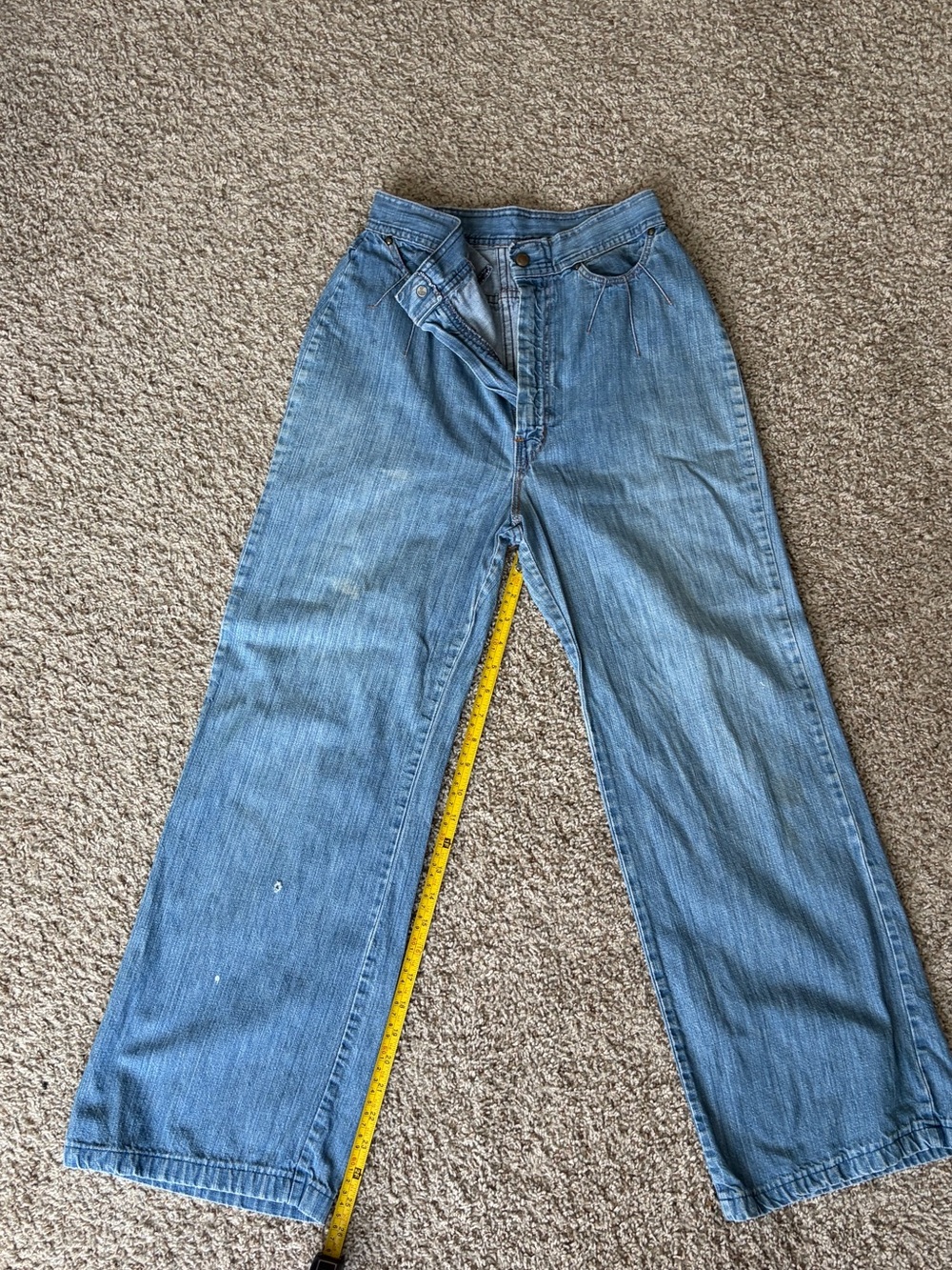 Vintage high rise wide leg Rumble seats blue jeans